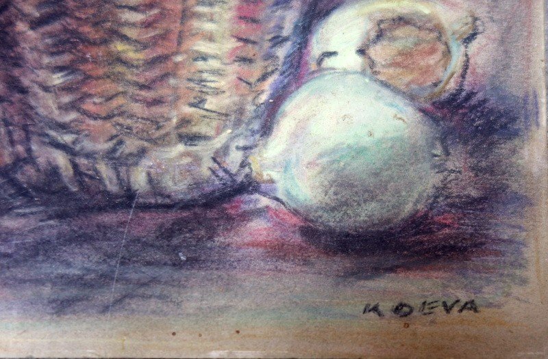 "FRUITS et OEUFS" Pastel par KOEVA-EHLINHER vers 1960/70-photo-4