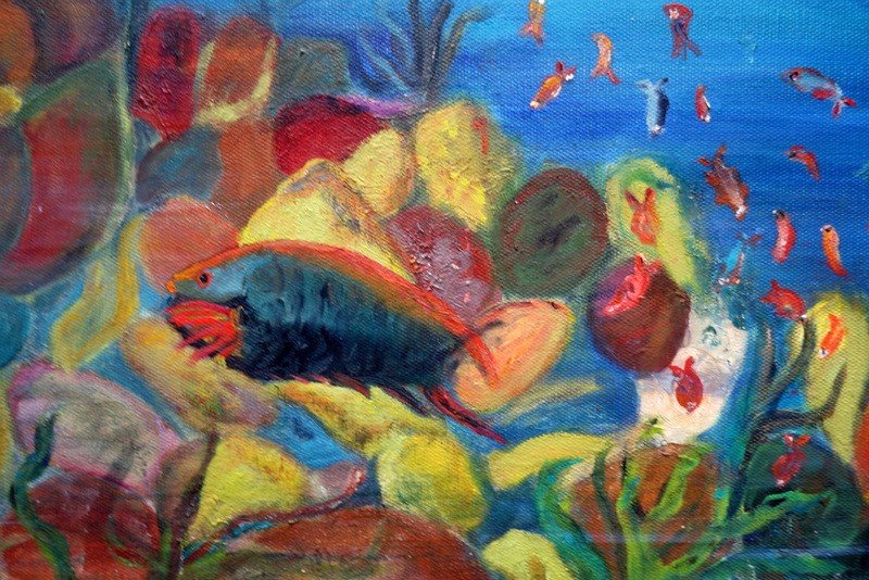 "the Underwater Diver"...unsigned Painting Circa 1980/90-photo-3