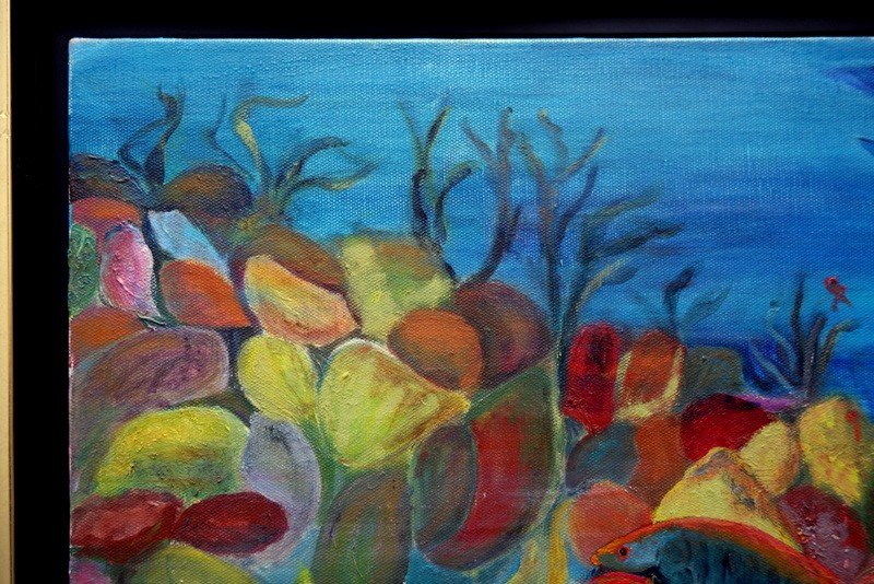 "the Underwater Diver"...unsigned Painting Circa 1980/90-photo-4