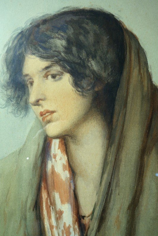"young Woman" Watercolor By Lacomme Late 19th Century-photo-3