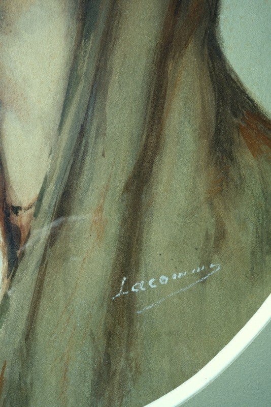 "young Woman" Watercolor By Lacomme Late 19th Century-photo-4