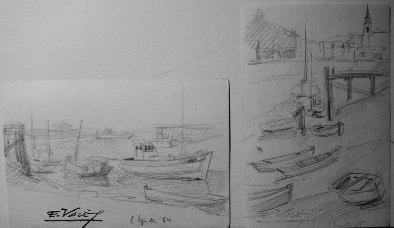 2 Drawings "the Needle On Seudre" By Ed.vales ...1954