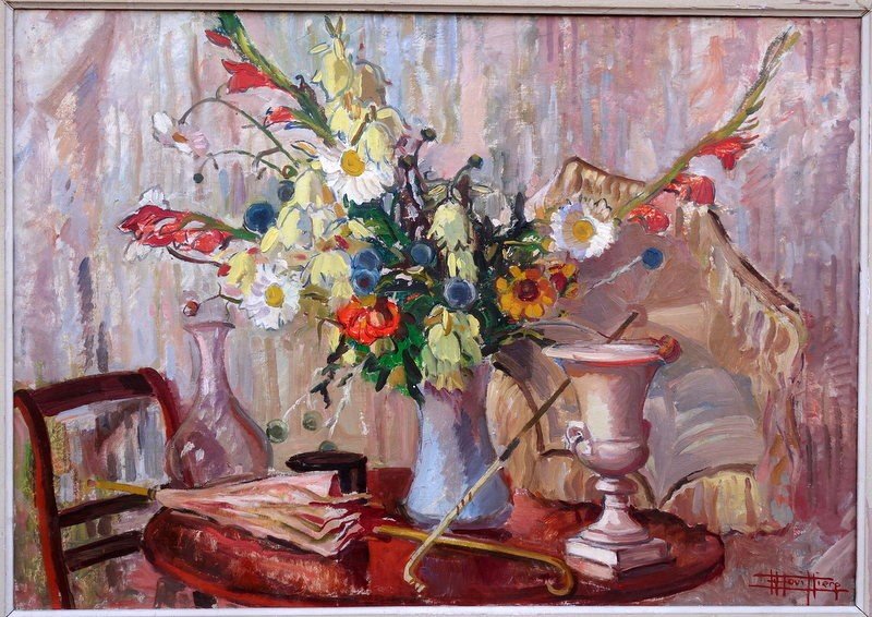 "flowers, Umbrelles, Medicis Vase" By Edouard Bouilliere Circa 1930-photo-2