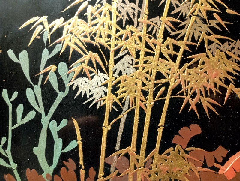"junk On The Mekong" Lacquer By Le Thy Circa 1950-photo-2