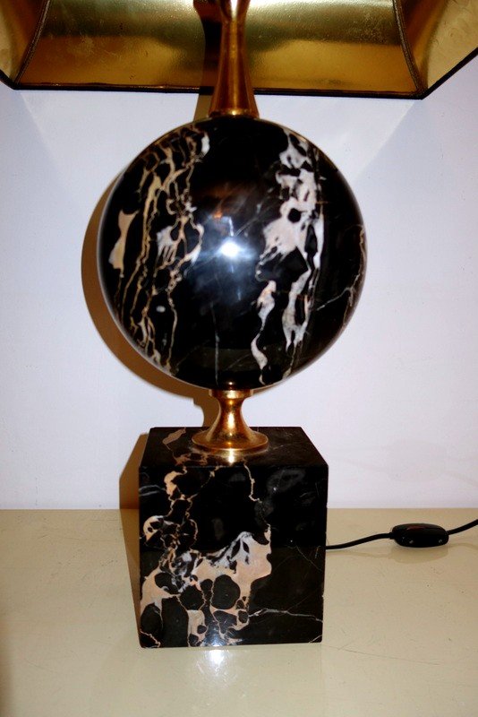 Pair Of Large Marble And Brass "barbier Lamps" Circa 1970-photo-2
