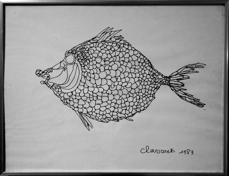 "fish" Drawing By Pierre Clavaret Sculptor..1983