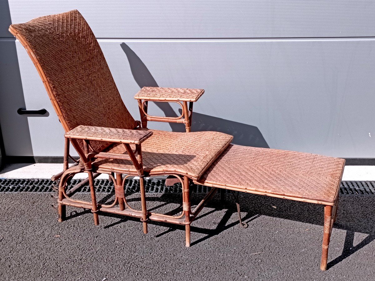 "CHAISE LONGUE " Bambou, Bois  et Rotin ...1900/1920-photo-3