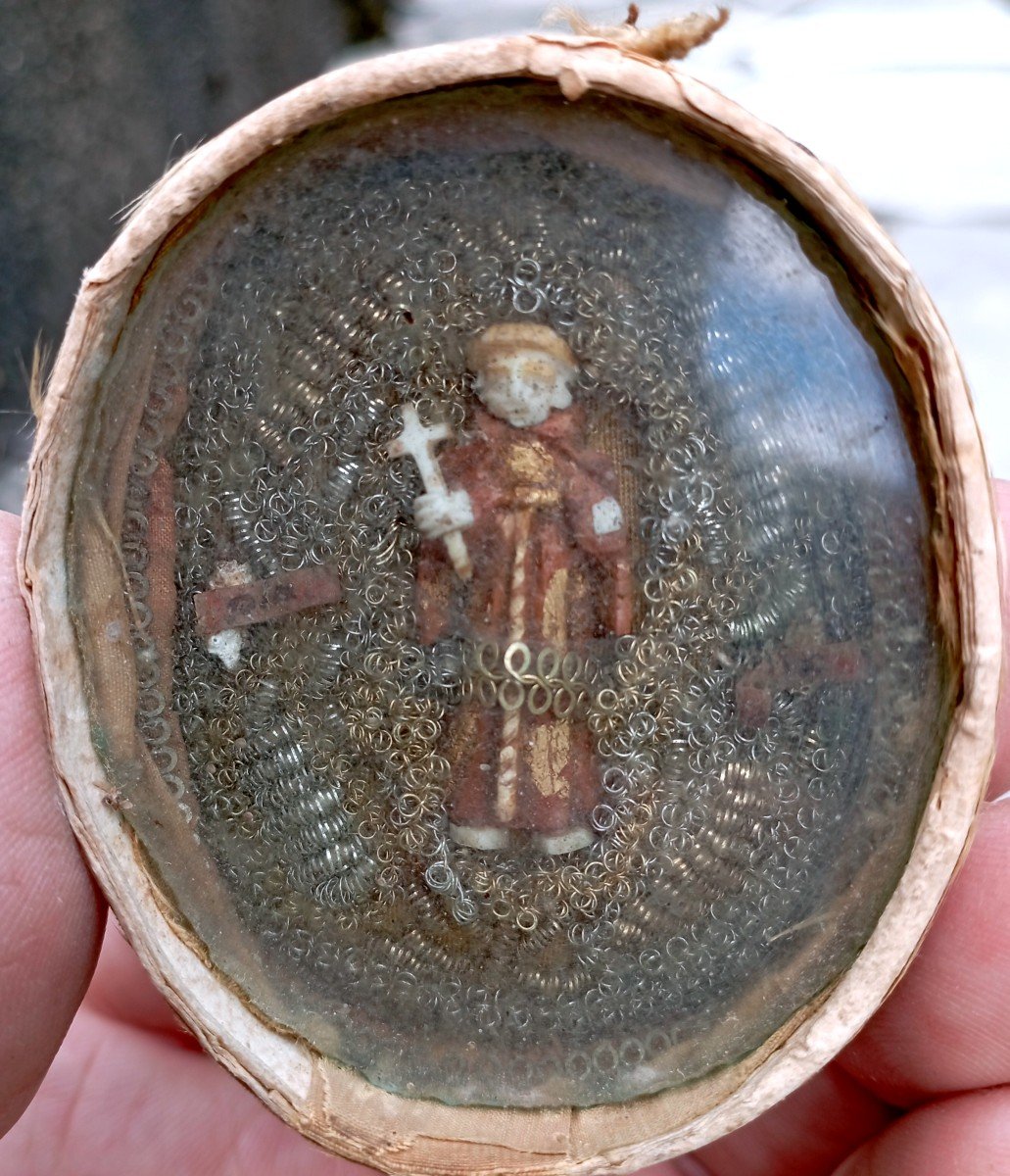 "small Reliquary"...saint Benoit (?) ....paperolles 19th Century-photo-2