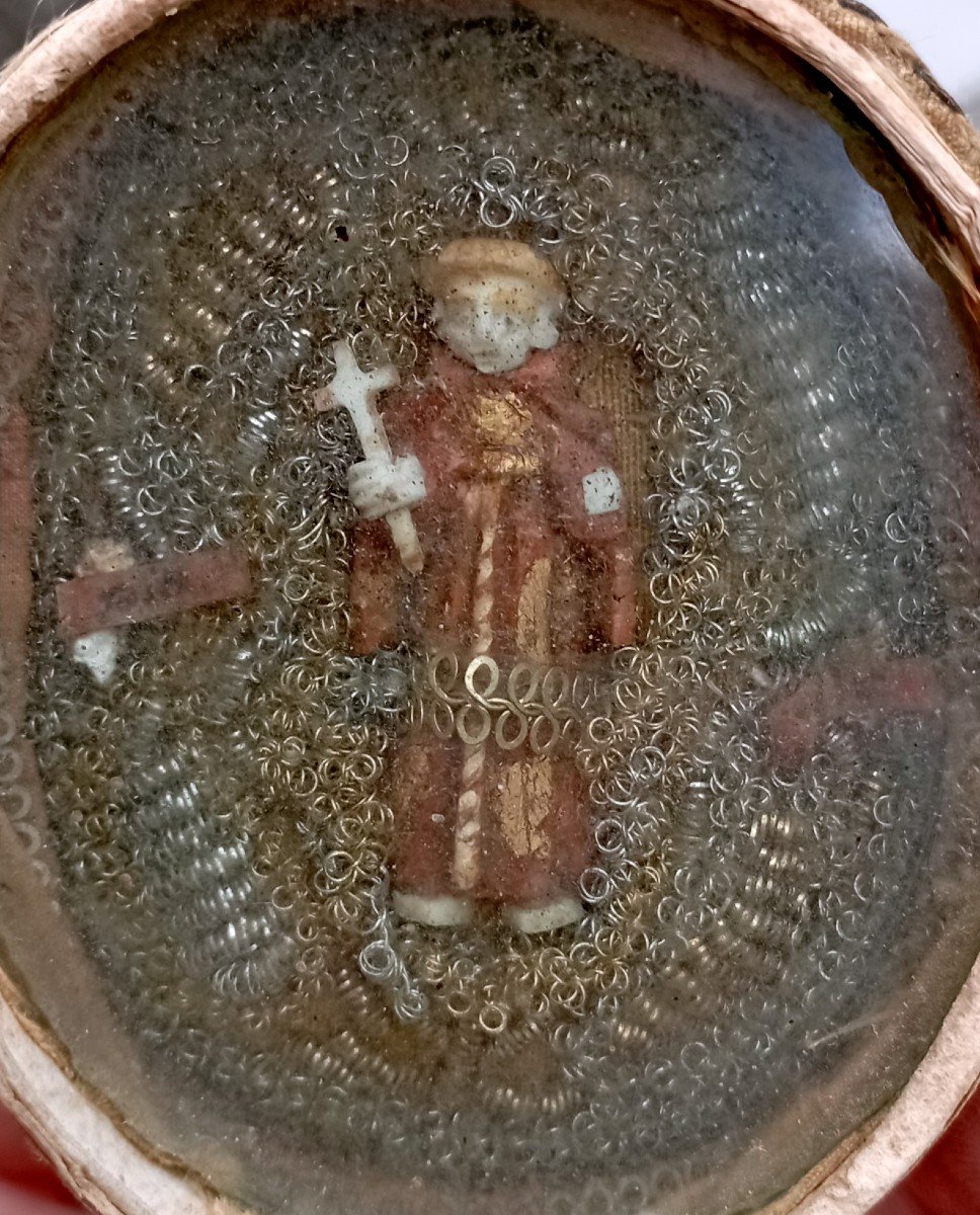 "small Reliquary"...saint Benoit (?) ....paperolles 19th Century-photo-3