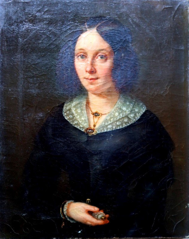 "MADEMOISELLE et son PARFUM" Ecole Française vers 1850 -photo-2