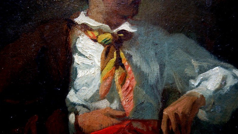 "basque Seated With His Makila" ..french School Circa 1860/70-photo-4