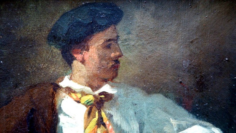 "basque Seated With His Makila" ..french School Circa 1860/70-photo-4