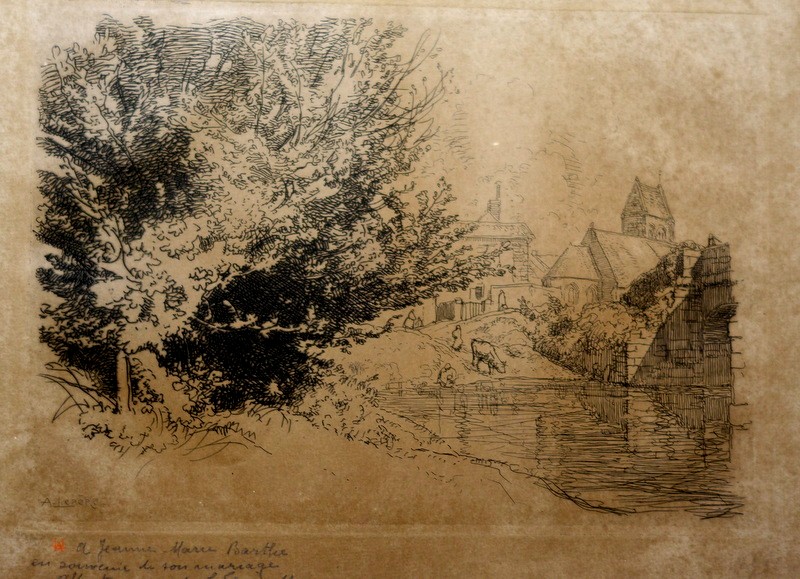 "l'EGLISE de VILLENEUVE sur BELLOT" Gravure d'Auguste LEPERE 1915-photo-2