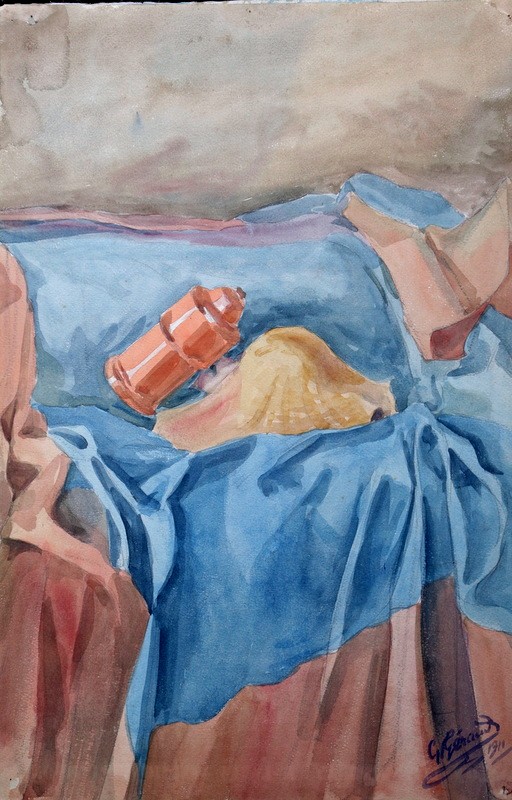 Lot Of 10 Watercolors "still Life" G.geraud 1911/13-photo-4