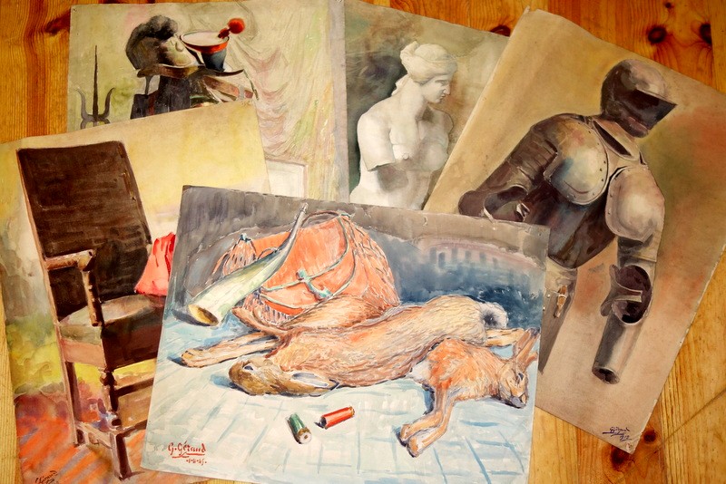 Lot Of 5 Large Watercolors "still Lifes" G.geraud 1911