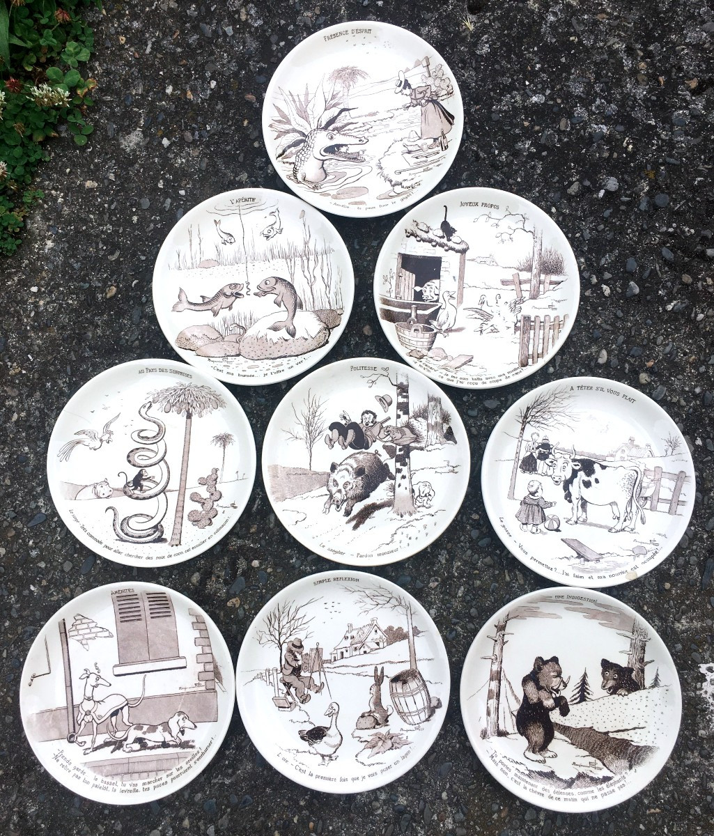 "9 ASSIETTES Parlantes "BENJAMIN RABIER " pour SARREGUEMINES vers 1950/60