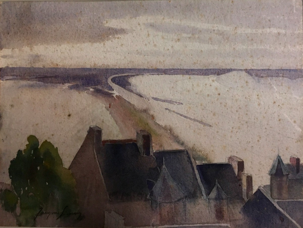"PAYSAGE de la MANCHE' par Jacques SIMON , NORMANDIE vers 1950/60-photo-2