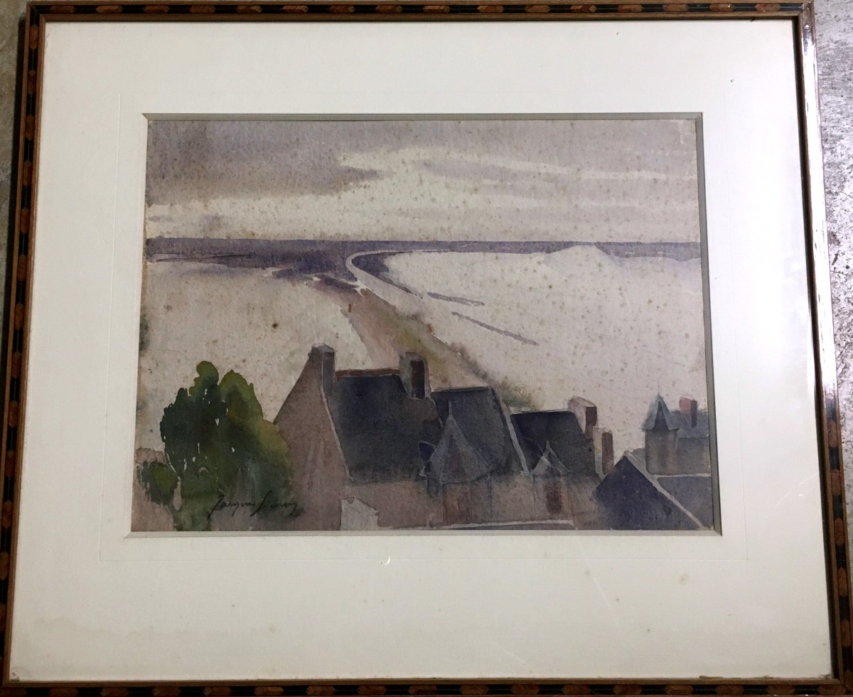 "PAYSAGE de la MANCHE' par Jacques SIMON , NORMANDIE vers 1950/60