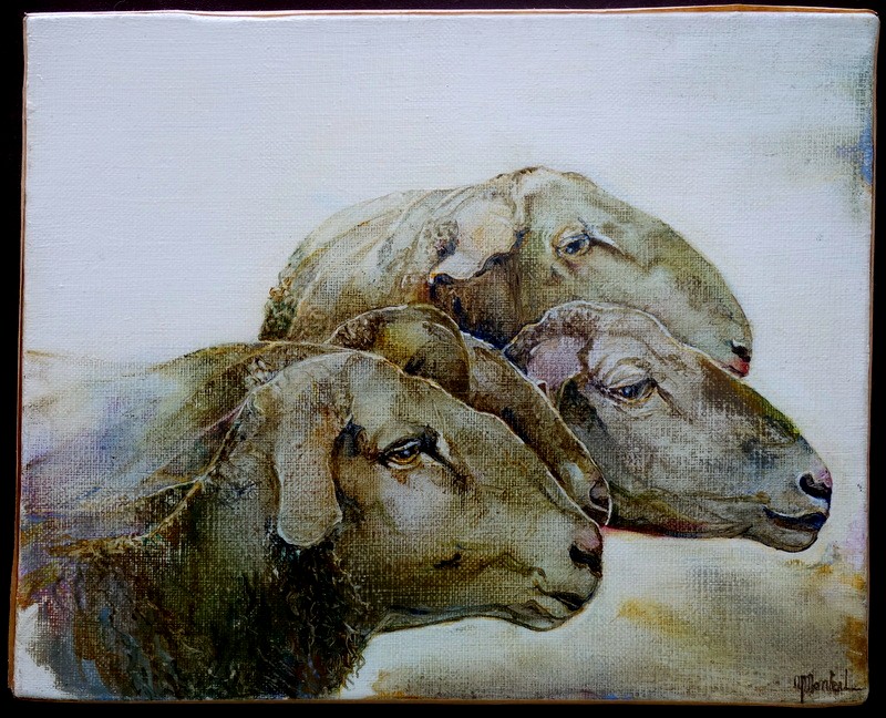 "sheep Heads" By Yvette Monteil Circa 1980/90-photo-2