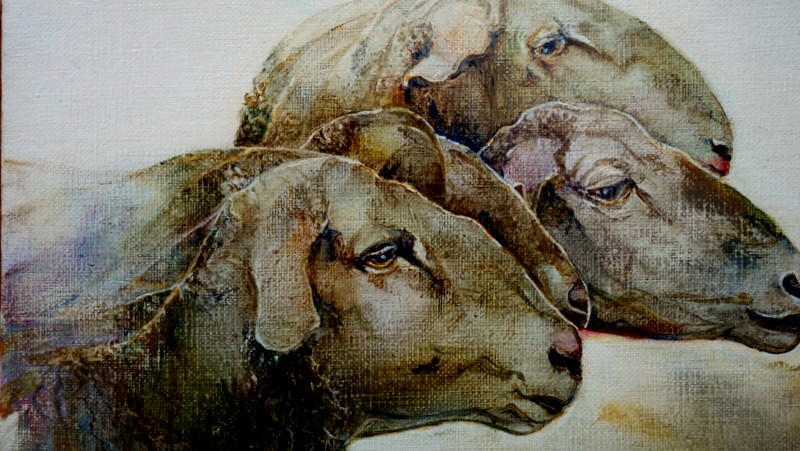 "sheep Heads" By Yvette Monteil Circa 1980/90-photo-3