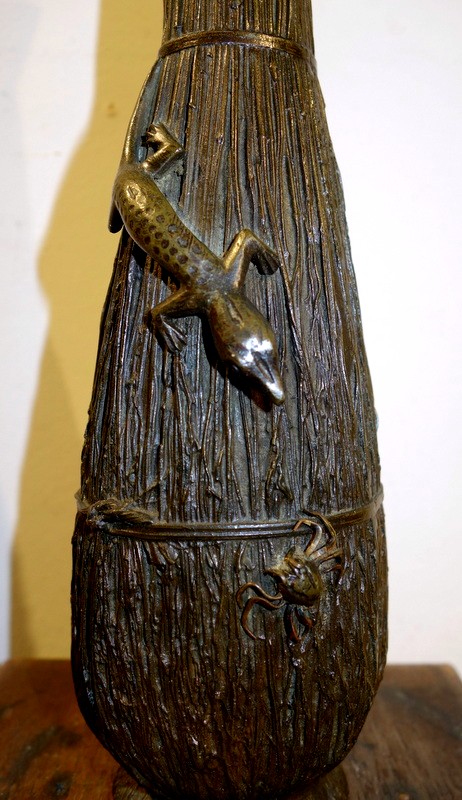 Bronze Vase "lizard And Crab" Meiji Period...japan-photo-2