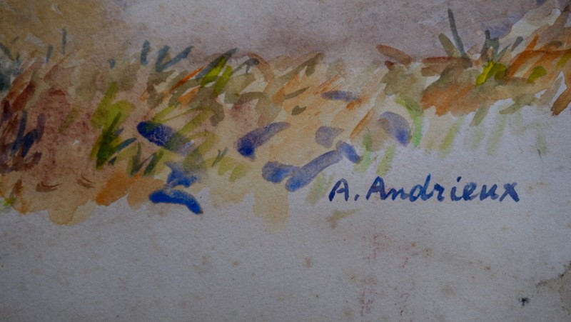 "CHEVREUILS a la REPOSEE" Aquarelle par Alfred ANDRIEUX vers 1930-photo-4
