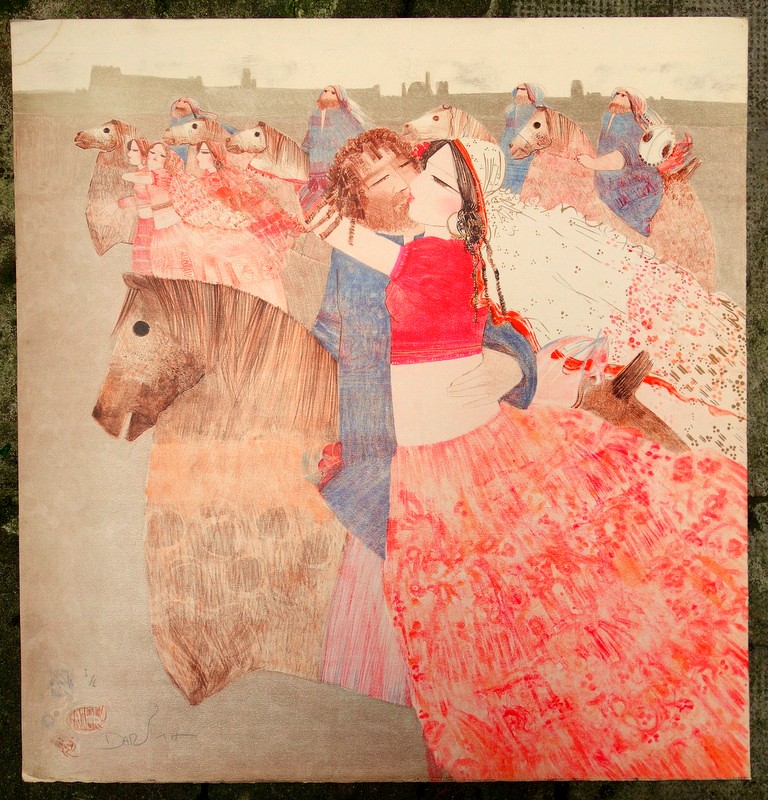 "l'ENLEVEMENT " Grande Lithographie par Darius MOHAJER (Iranien)
