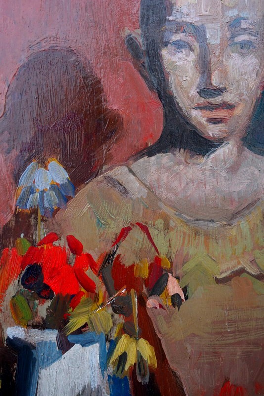 "NATURE MORTE au BUSTE en BOIS"  Signature Non Déchiffrée vers 1960-photo-4
