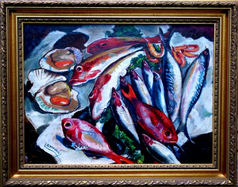 "fish And Crustaceans" By Léon Derruau Circa 1930