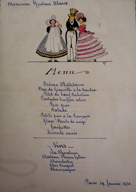 "MENU DE BAPTEME" Aquarelle de Gustave ALAUX ....1920