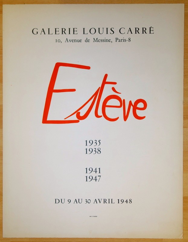 Affiche "ESTEVE " par MOURLOT ..Galerie Louis CARRE ..1948