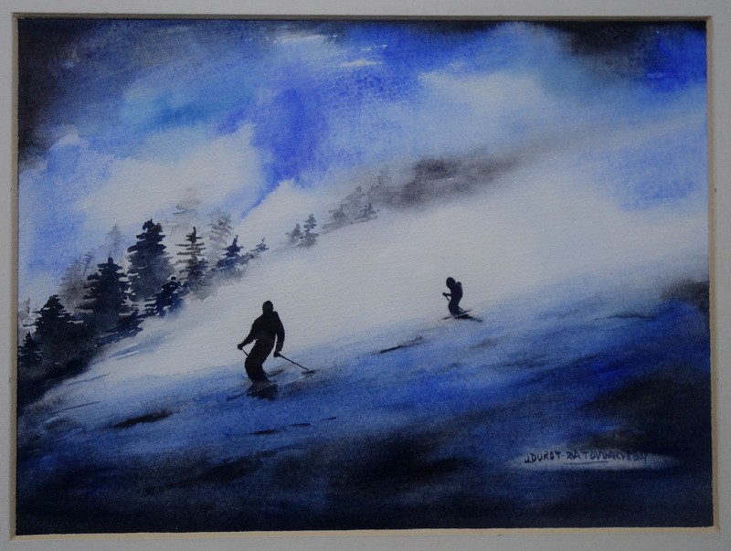 "the Skiers" Watercolor By L.durot-ratovoarison -photo-2