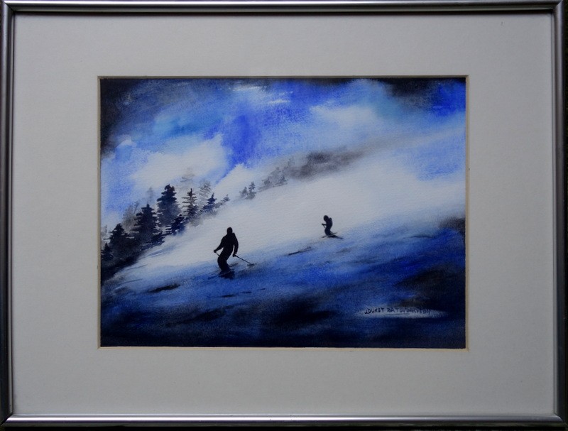 "the Skiers" Watercolor By L.durot-ratovoarison 