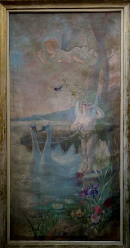"angels In The Marsh" Very Large Art Nouveau Painting Circa 1900