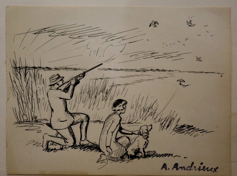 6 Dessins "Les CHASSEURS " par Alfred ANDRIEUX vers 1930-photo-2