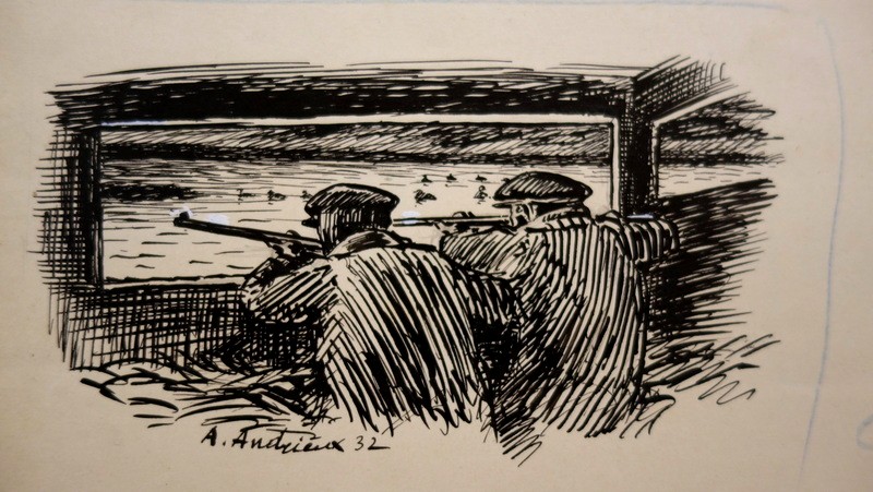 6 Dessins "Les CHASSEURS " par Alfred ANDRIEUX vers 1930-photo-2