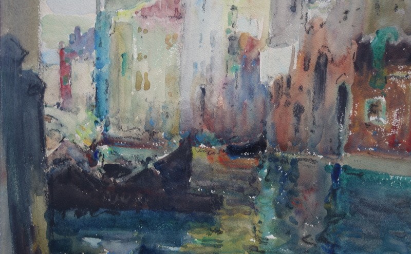 "canal In Venice" Watercolor By Louis Agricol Mountain-photo-1