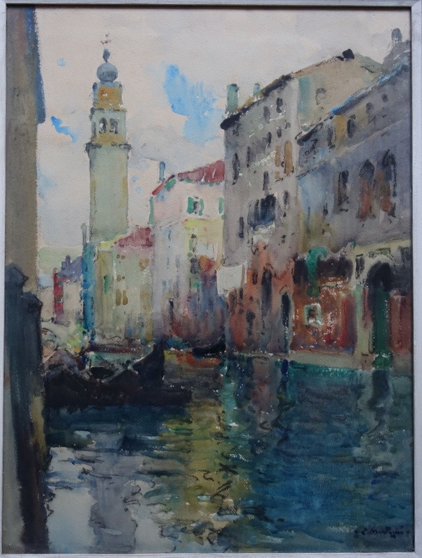 "canal In Venice" Watercolor By Louis Agricol Mountain