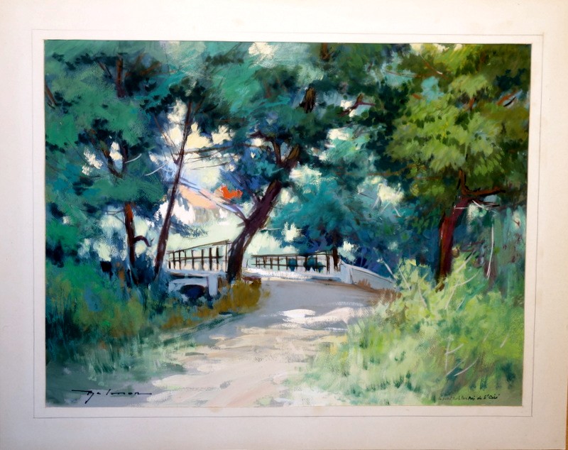 "bridge Over The Bave" By Gaston Belmon...saint Céré ..lot -photo-3