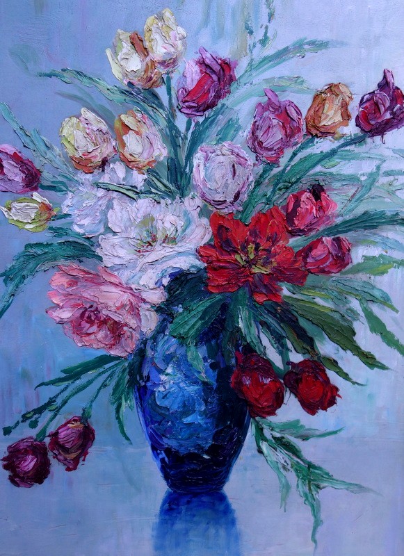 Large "bouquet Of Flowers" By Italo Giordano-photo-2