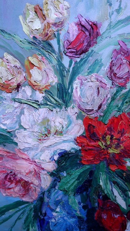 Large "bouquet Of Flowers" By Italo Giordano-photo-3