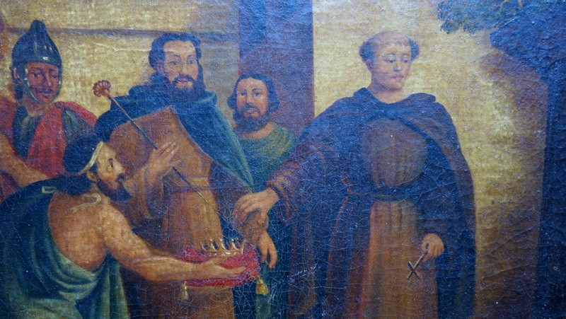 " La BENEDICTION de le COURONNE"  TOILE du 18 éme  Siécle -photo-3