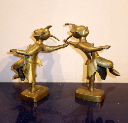 "COUPLE de DANSEURS BALINAIS " Bronzes  vers 1950/60-photo-2