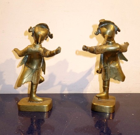 "COUPLE de DANSEURS BALINAIS " Bronzes  vers 1950/60-photo-3
