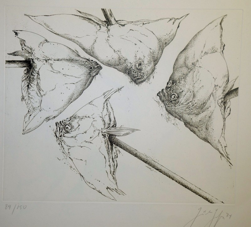 "Les POISSONS" Eau Forte par Gunter GRASS ...1974