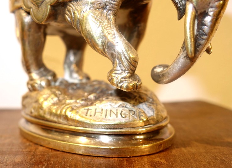 "caparisoned Elephant" Silvered Bronze By Théophile Hingre Circa 1880-photo-1