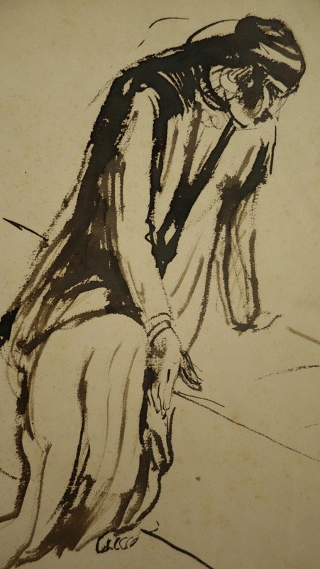 "seated Egyptian Woman" Ink By H. Thomas ...1909-photo-2