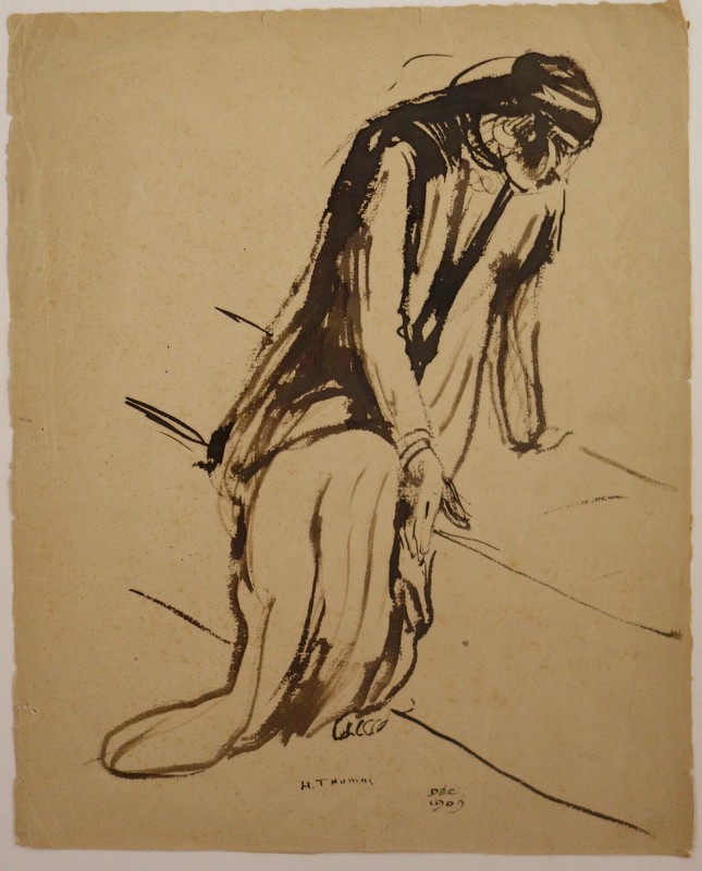 "seated Egyptian Woman" Ink By H. Thomas ...1909