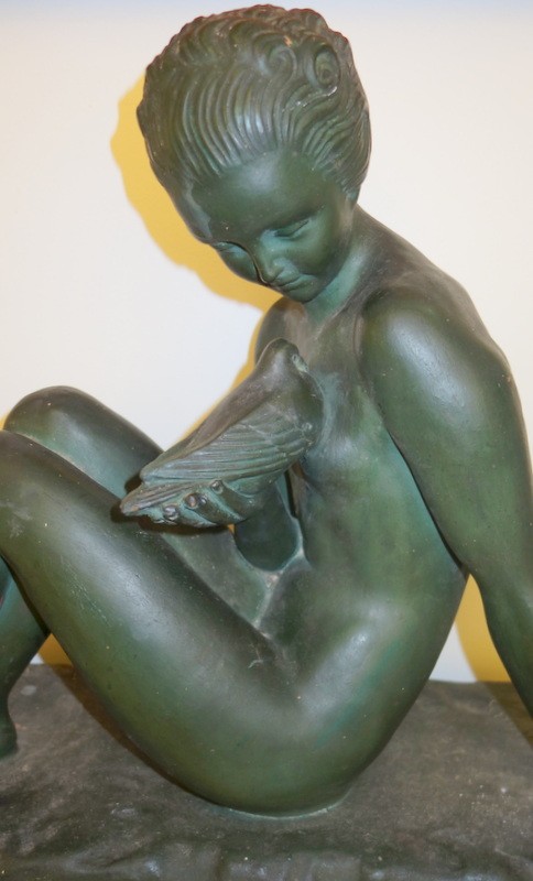 "nude With Dove" Terracotta By C. Albert... Art Deco-photo-3