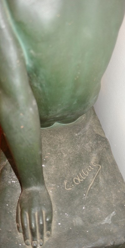"nude With Dove" Terracotta By C. Albert... Art Deco-photo-1